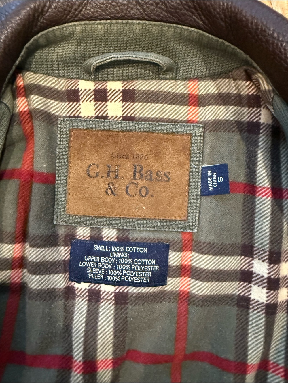 Vintage G.H. Bass & Co. Olive Barn Jacket with Brown Leather Collar - Picture 5 of 7